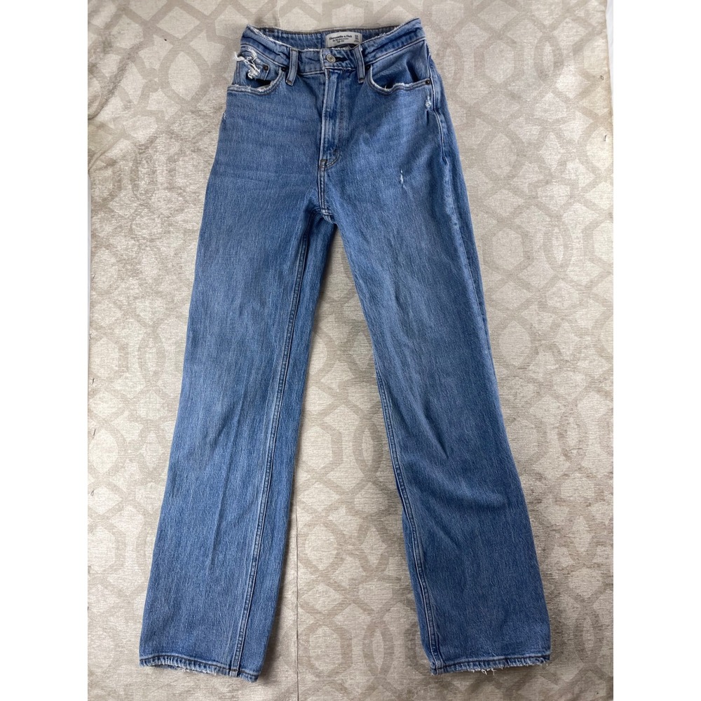 Abercrombie & Fitch The 90s Relaxed Jean Women 24 00R Blue Distressed High Rise
